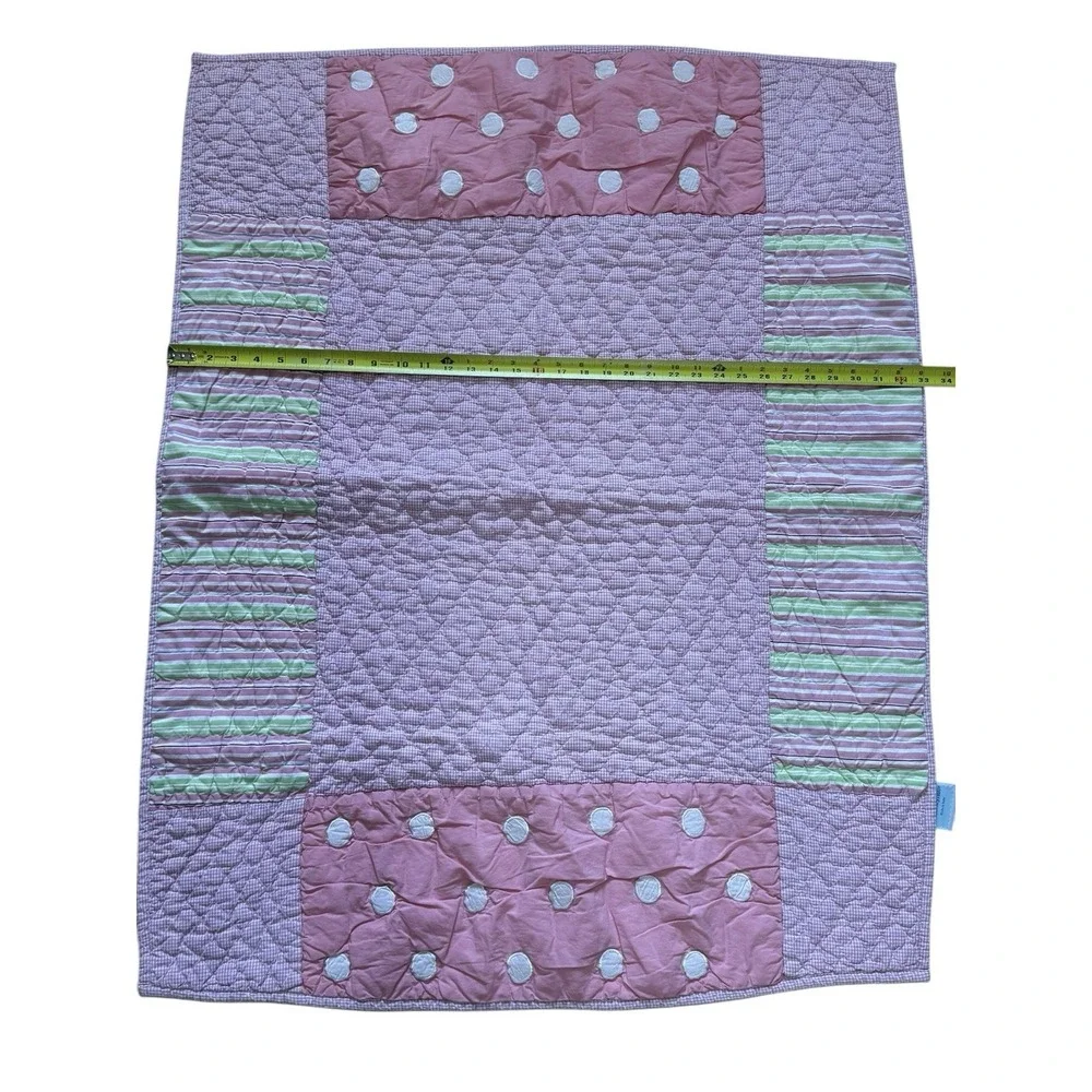 Crate‎ & Barrel Land Of Nod Pink Gingham Stripe Polka Dots Baby Girls Crib Quilt